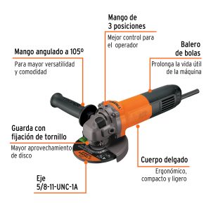 Esmeriladora angular 4-1/2″, 700W, TRUPER PRO