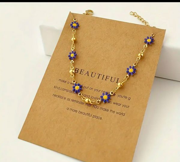 Pulsera de flor acero inoxidable enchapado en oro de 18 kilates (azul)