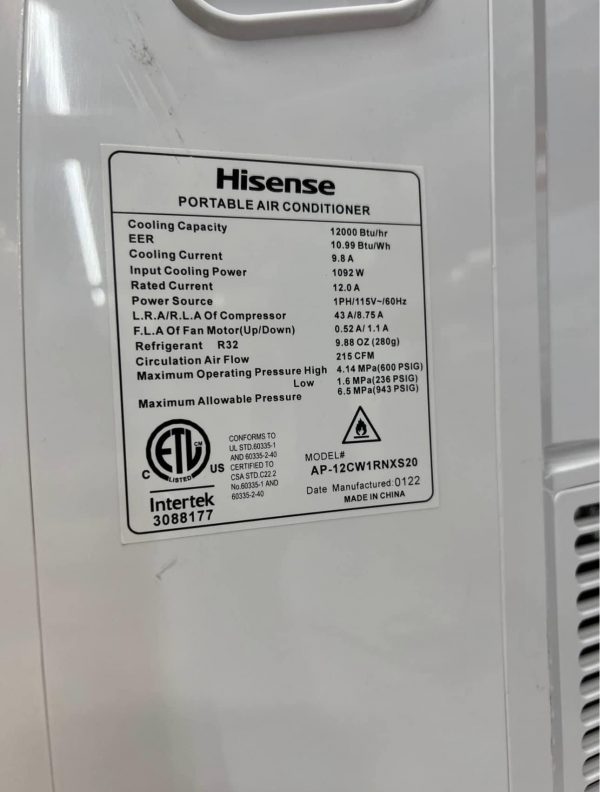 Aire acondicionado portátil Hisense 12,000 BTU