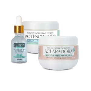 Combo Crema Aclaradora + Crema Potenciadora + Lumina Serum con Ácido Hialurónico Uma Beauty